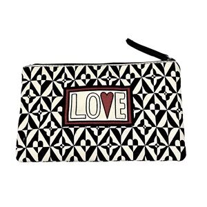 Brighton Collectibles LOVE Clutch Bag Off-White Black Red Zip Top Pouch NWOT